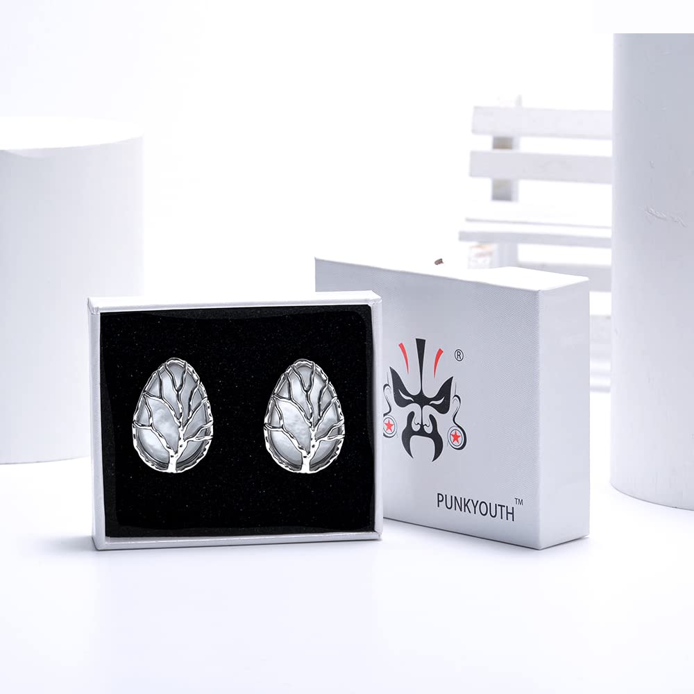 PUNKYOUTH 2PCS Teardrop Pearl Shell Ear Gauges Saddle Tunnels Double Flared Plugs Life Tree Elegant Stainless Steel Expander Stretcher Earrings For Women Guage 0g-1"