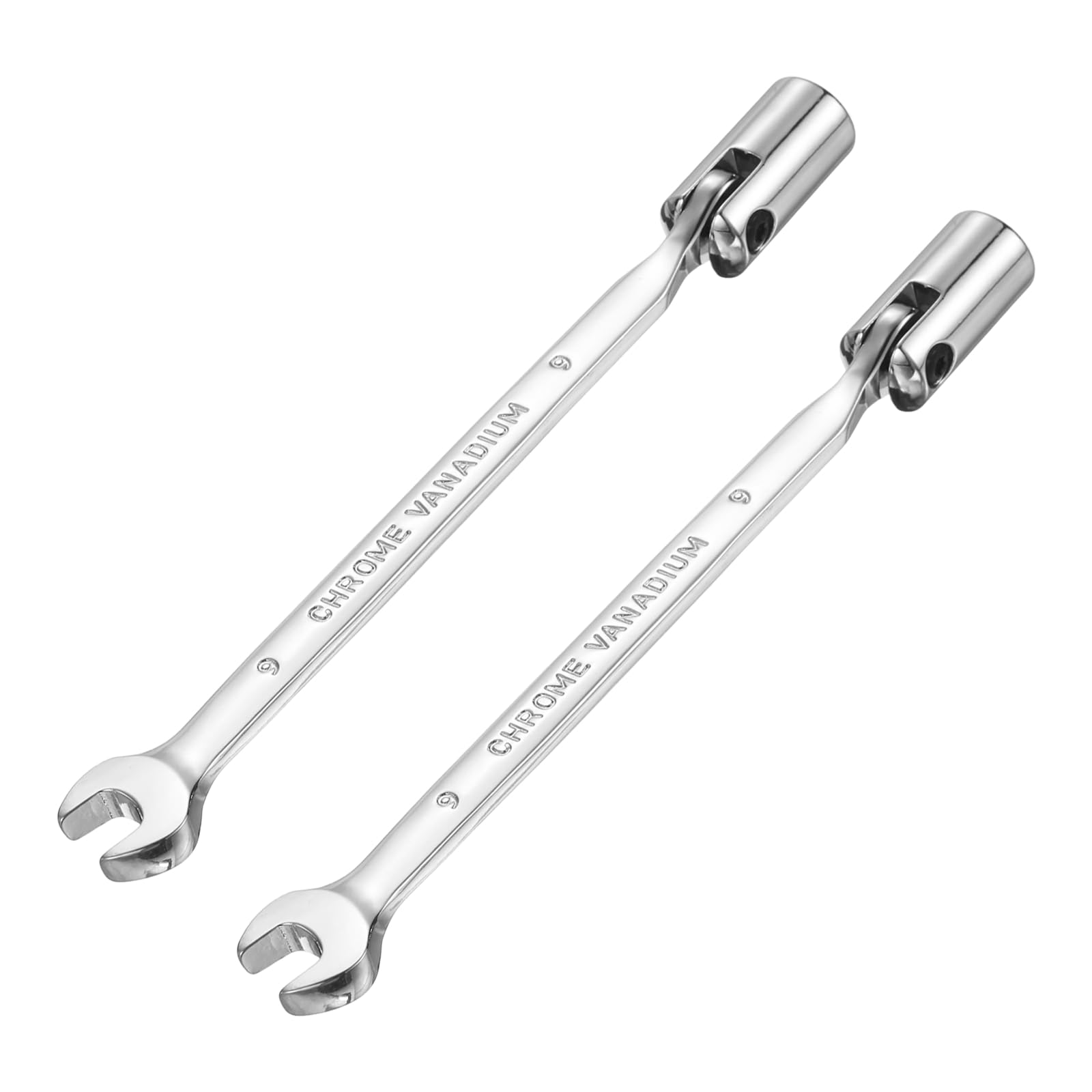 sourcing map 2 Pcs 9mm Swivel Head Socket Combination Spanner Wrench CR-V Steel Rotary Torx Socket Head Open End Wrenches Spanner Mirror Polishing for Auto Car Repairing