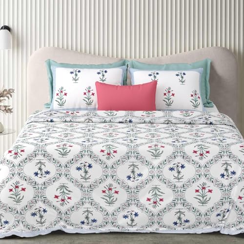 Image of ElanorHomes 240 TC Cotton Double King Size Bedsheet | Ultra-Soft & Skin-Safe | Breathable Summer Comfort | 93x108 inches with 2 Pillow Covers (Rajwada Jaal)