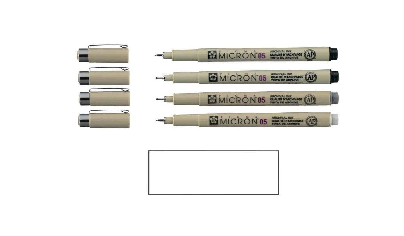 Pigma Sakura Micron 05-2pcs Gris y 2pcs Negro + 1 Tarjeta