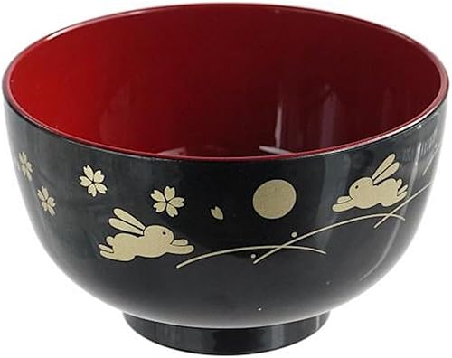 Miniatura 1 de JapanBargain 2989, cuencos de sopa japoneses de plástico, cuenco de cereales, diseño de conejo y luna, hecho en Japón, 4.25 pulgadas, 4 paquetes