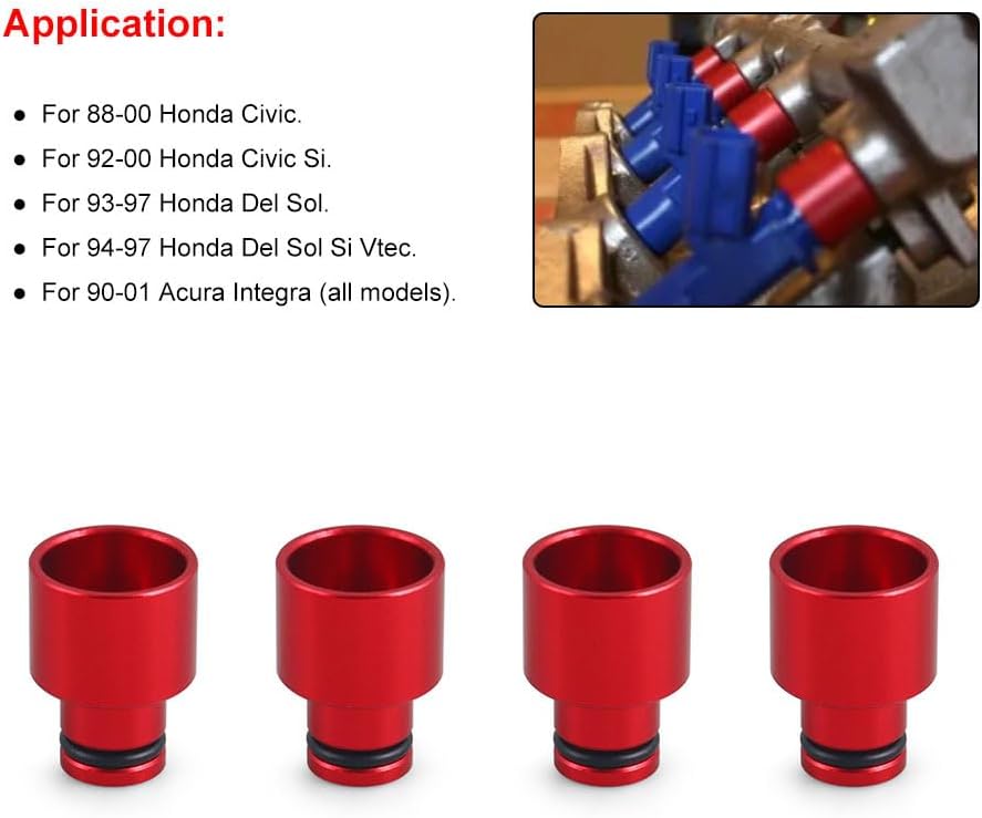 Fuel Injector Top Hat Adapters Compatible With H Civic and Acura RDX B16 B18 D16 Engines Fuel Common Rail(Red)