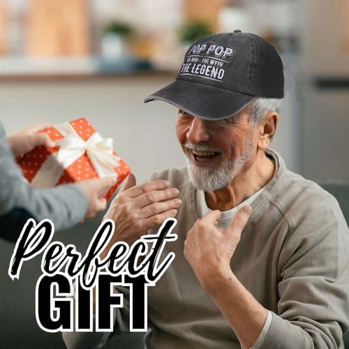 Image of Pop Pop Gifts Embroidered Cap, Funny Grandpa Gifts for Men, Adjustable Hat Gifts Accessory for Birthday & Christmas Grey