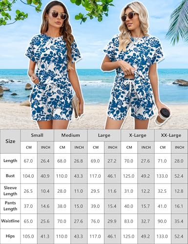 Image of LOMON Womens Fashion 2 Piece Outfits Sweatsuits 2026 Summer Short Sleeve Loungewear Tracksuit Round Neck Lounge Shorts Sets