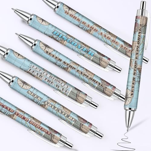 Cholemy 48 Pcs Travel Map Pen Bulk Airplane Baby Shower Favors Inspirational Pens Adventure Awaits Retractable Ballpoint Pen Black Ink Travel Baby Shower Gifts for Guests School Supply