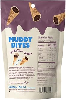 Muddy Bites - Dark Chocolate - Waffle Cone Snack Bite Sized Filled Cone Bites for Snack or Dessert Made with Cane Sugar, Kosher, Fair Trade Certified