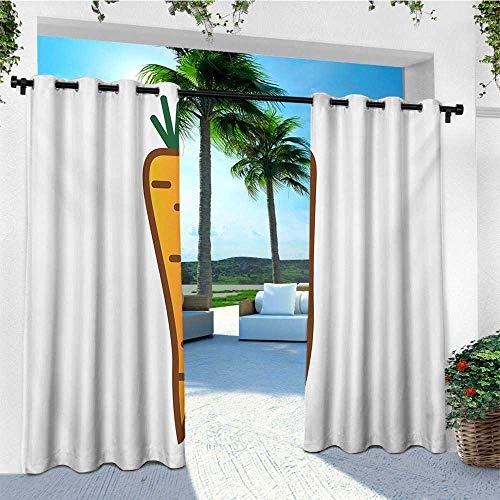 leinuoyi Green and Orange, Outdoor Curtain Waterproof, Carrot Drawing with Doodle Simplistic Vegetable Design, for Patio W72 x L108 Inch Orange Dark Orange Emerald