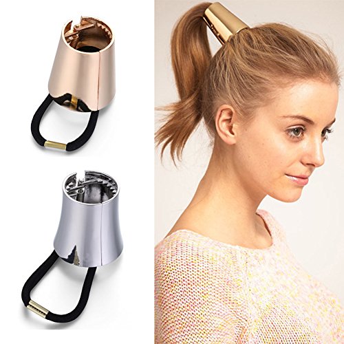 Zhenhui Punk Elastic Hair Band Mirror Metal Circle Hair Cuff Band Ponytail Holder Clip Hairband Pack of 2 Pcs