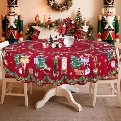 Arquiel Weihnachten Tischdecke Runden, Winter Nussknacker Rot...