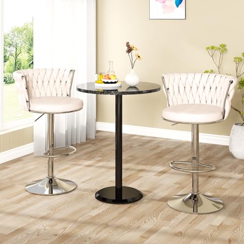 AWQM Beige Set de 4 Butacos de Bar, Taburetes Ajustables con Giratorio 360°, Tapizado en Terciopelo, Sillas para Isla de Cocina con Respaldo y Reposapiés miniatura 4