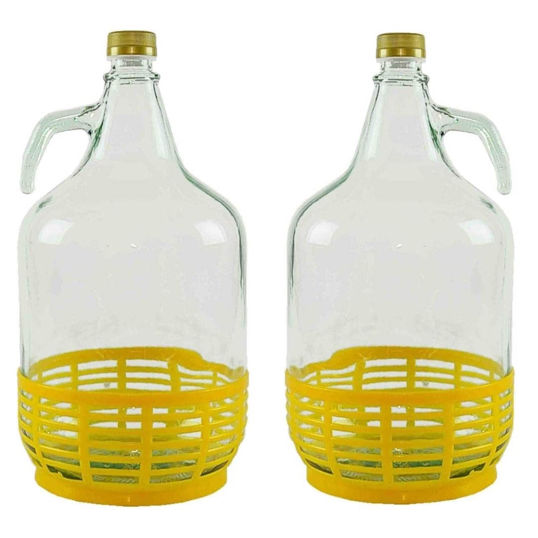 Lot de 2 bouteilles en verre pour dames, fiasco, 5 l, avec bouchon à vis et panier – Dama verre 5L pour eau vin huile – BOCCION Verre pour stockage