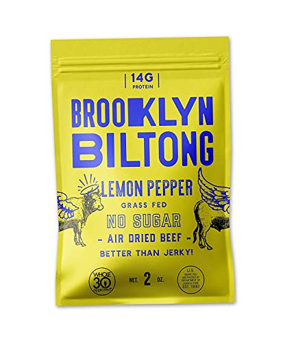 Brooklyn Biltong - Air Dried Grass Fed Beef Snack, South African Beef Jerky - Whole30 Approved, Paleo, Keto, Gluten Free, Sugar Free, Made in USA - 2 oz (Lemon Pepper)