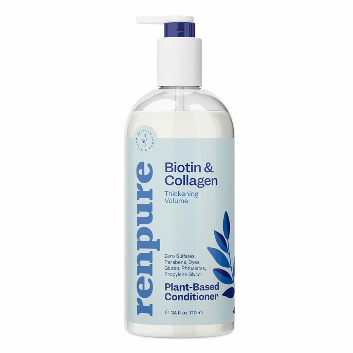 Plant Based Biotin and Collagen Thickening Volume Conditioner - Leaves Hair Looking Luscious - Gentle Formula - Dye, Cruelty and Paraben Free - Recyclable, Pump Bottle Design - 24 fl oz