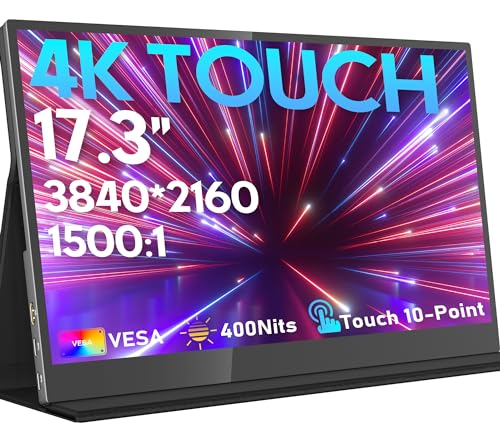 Image of ZSCMALLS 17.3'' 4K Touch Portable Monitor for Laptop, 3840Px2160P Touch Screen with HDR, 100% sRGB 1500:1, Ultra Slim & Eye Care,Travel Monitor External for Laptop, Mac, PC, PS5, Xbox