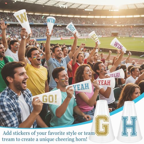 Woanger 12 Pieces Cheer Megaphone for Party Favors Sports Cheers Party Noisemaker DIY Plastic Megaphone for Sports Match Mardi Gras Outdoor Activities(White) - image 6