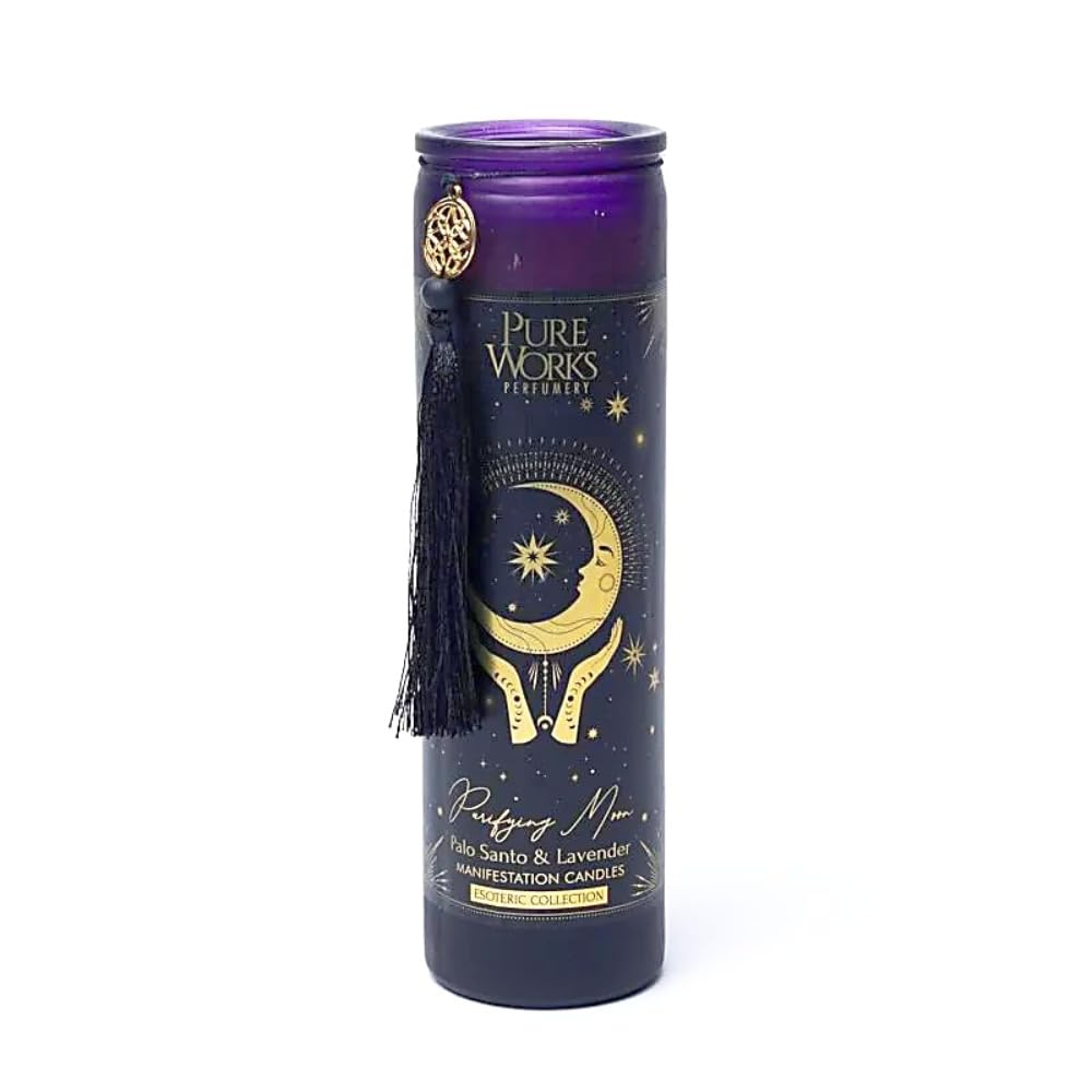 Bougie en cristal de manifestation rituelle de lune purifiante - Palo Santo & Lavande, 80H