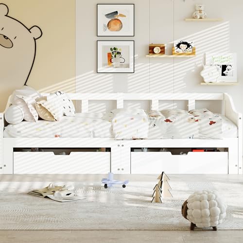 YGHQAP Cama de día extensible 90/180 x 200 cm, cama nido de la misma altura, madera maciza con 2 cajones, sofá cama de invitados, cama de día, cama infantil, cama doble con somier, sin colchón - imagen 6