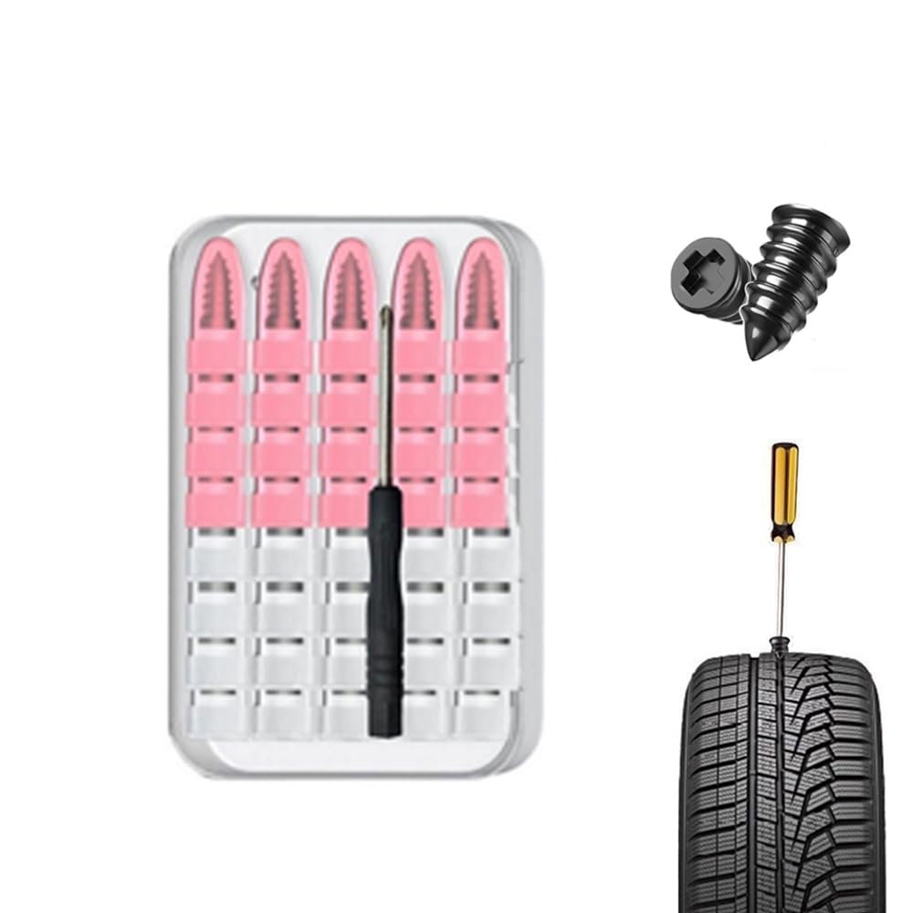 QQLADY 40 Pcs Tyre Repair Kit Rubber Nails for Skoda Superb Laurin & Klement, Screw-In Tire Repair Plugs with Screwdriver, Two Sizes Included, Quick Puncture Repair Tool for Car