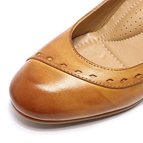 Mona flying Women's Leather Closed Toe 2 Inch Mid Wedges Heels with Arch Support Round Toe Comfortable Dress Pumps for Women Ladies3
