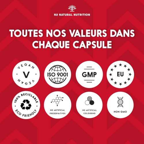 T - Power 100% Natural Male Enhancer avec Maca, Ginseng, L-Taurine, Fenugrec et Poivre Noir. Stimulant + Force + Endurance + Energie. Pre workout. 30 gélules. Végétalien. N2 Natural Nutrition – Image 6