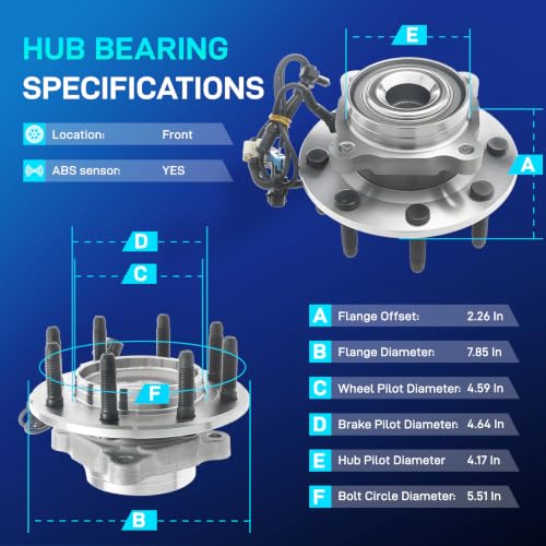 Image of BDELI 515098 2Pcs Front Wheel Hub Bearing Assembly for 2007-2010 Chevy Silverado 2500 /3500HD, GMC Sierra 2500 /3500HD, 2007-2013 Suburban 2500, Yukon XL 2500, 2008 2009 Hummer H2, 8 Lugs w /ABS