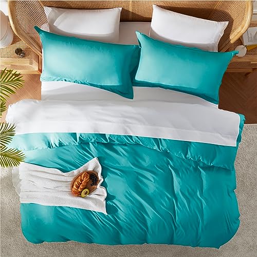 Nestl Teal California King Duvet Cover Sets - Soft Double Brushed Cal King Duvet Cover, 3 Piece, with Button Closure, 1 Duvet Cover 104x98 inches and 2 Pillow Shams