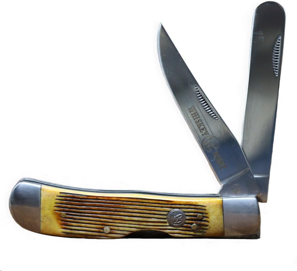 WHISKEY BENT HAT CO. Trapper & Locking Bullcutter Folding Pocket Knife 4.125" Closed Length 440C Stainless Steel Blades (Sawmill)