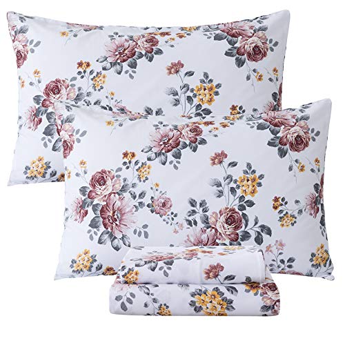 Crazy Deals FADFAY 100% Brushed Cotton Sheets Set King Shabby White Floral Bedding Elegant Peony Flower Farmhouse Bedding Set Super Soft Hypoallergenic Deep Pocket Fitted Sheet 4-Pieces, King Size 🔥 Flash Sale FADFAY 100% Brushed Cotton Sheets Set King Shabby White Floral Bedding Elegant Peony Flower Farmhouse Bedding Set Super Soft Hypoallergenic Deep Pocket Fitted Sheet 4-Pieces, King Size