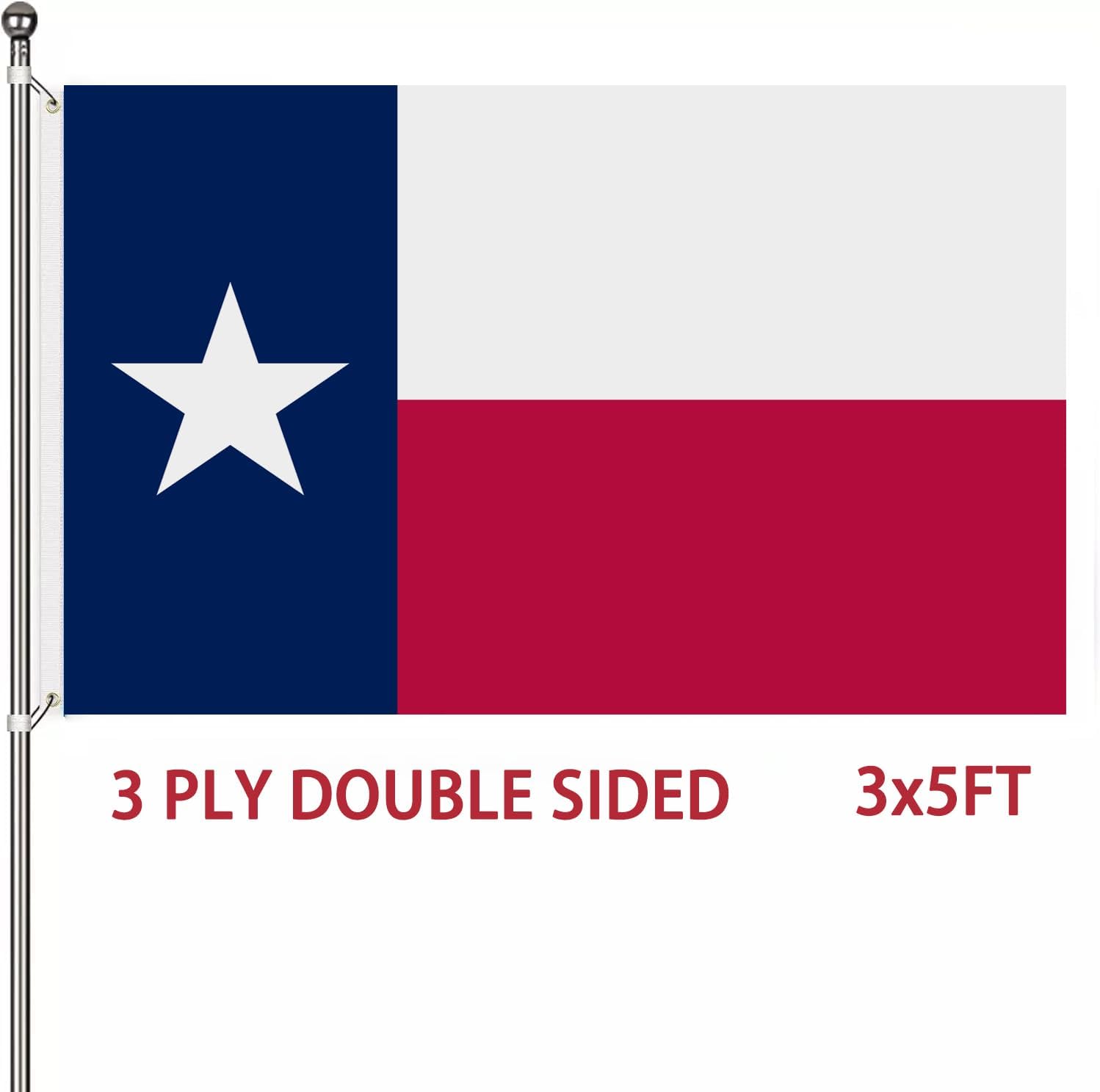 Texas State 3x5 Flag for outdoor Heavy Duty double sided 3 Ply TX Texas Flag Banner with Brass Grommets, Fade-Resistant for Home, Garden, and Official Display