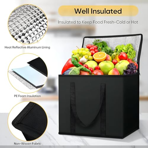 Image of Insulated Thermal Bag for Hot & Cold Food Heavy Duty, Cooler Tote with Zipper Reusable Grocery Shopping, Collapsible Picnic Lunch for Travel, Delivery, Freezer Storage(50 litres)