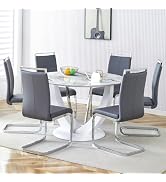 Amazon.com - JUFU 7 Piece Round Dining Table Set for 6, 48" Faux Marble ...