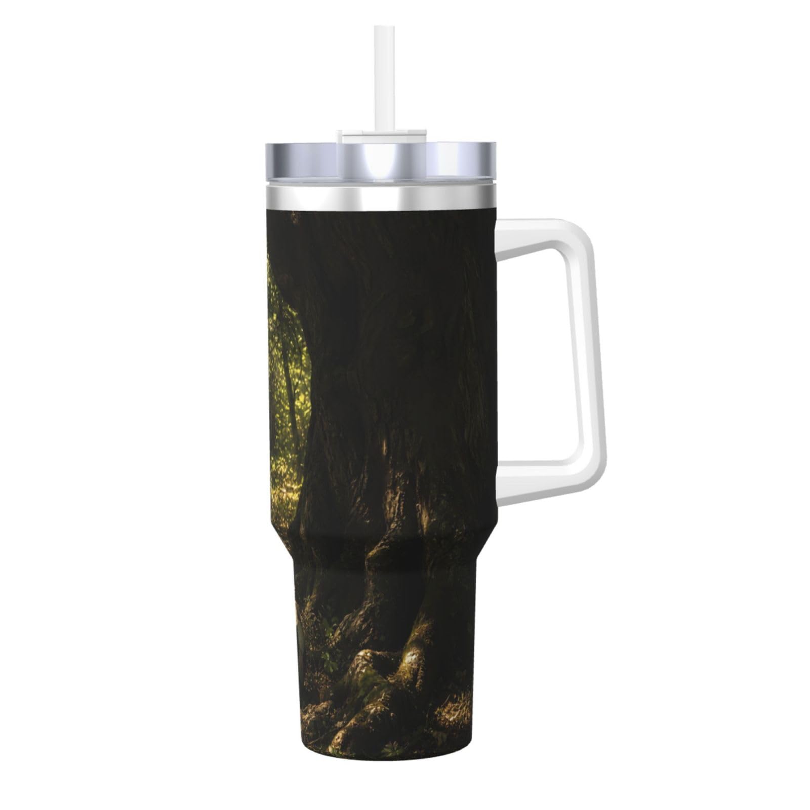 Vaso aislado de 40 oz Forest Tree con asa para evitar derrames de café en el coche