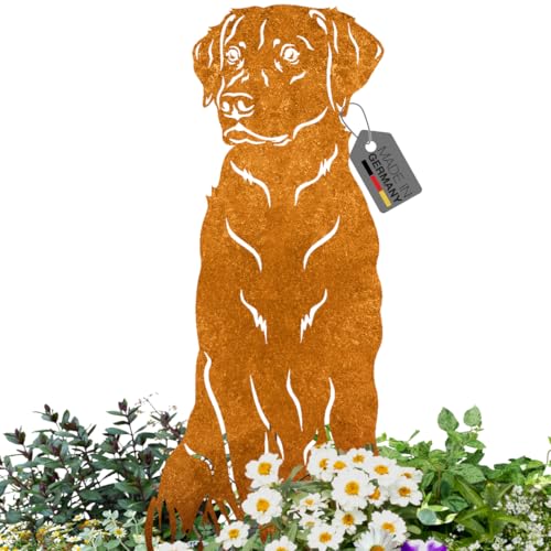 Terma Stahldesign Labrador Gartenfigur Metall – Edelrost Hundedeko für außen – Massive Hund Rostfigur für Garten & Terrasse – Handmade in Germany