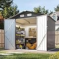 Aoxun 8x6 FT Outdoor Storage Shed Garden Metal Shed with Lockable Door Outdoor Large Shed for Tool, Garbage Can, Bike, Mower, Brown