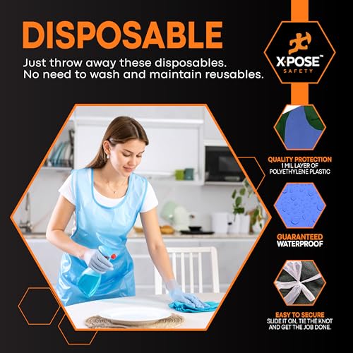 Image of Xpose Safety 24000 Pack Blue Plastic Disposable Bulk Aprons, Individually Wrapped Waterproof Polyethylene Aprons for Food Service, Cleaning & Commercial Use, 1 Mil, 24 inch x 48 inch