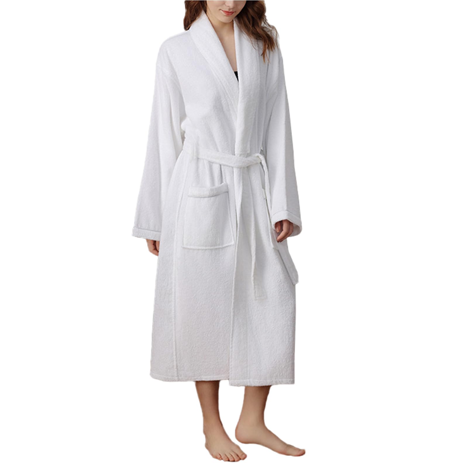 TIANQIHAO Terry Cotton Bathrobe For Men Long Spa Robe Soft Touch Women'S Robe Long Kimono,White-Large