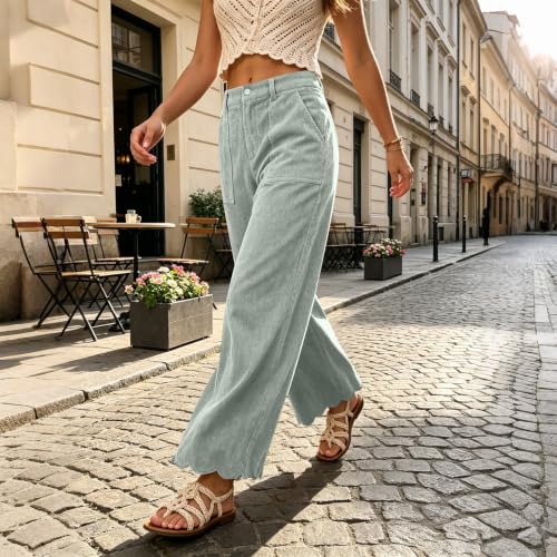 Corduroy Pants Women Scalloped Hem Brown Wide Leg Pants Loose Trousers - image 2