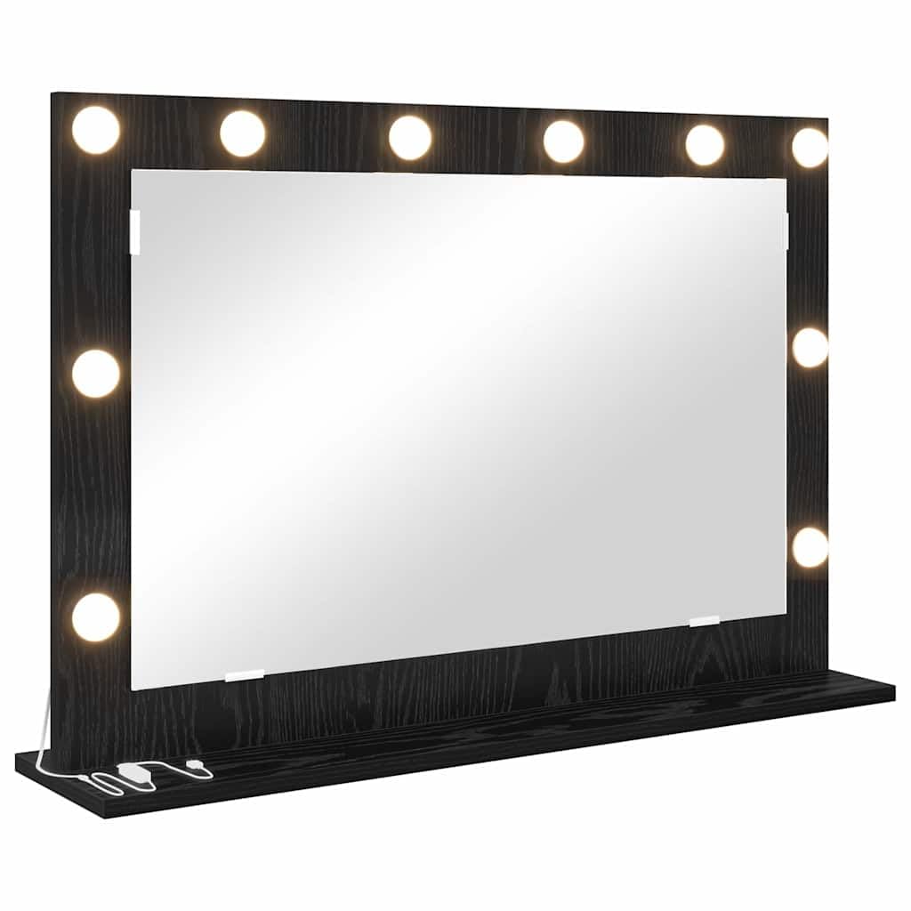 vidaXL Vanity Mirror Rectangular with Mirror Black Oak 80 x 15 x 18 cm, Elegant Bedroom Mirror, LED Vanity Decor, Contemporary Glass Stand with Warm Lighting, Stylish Reflection Piece for Indoor Use — image 1