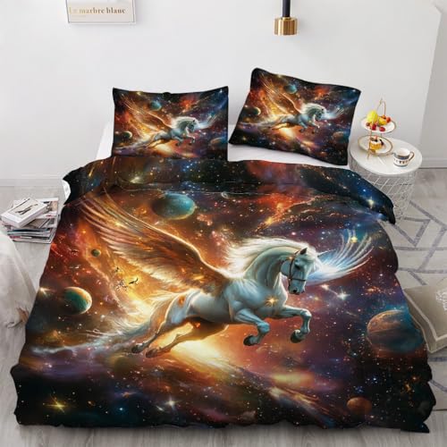 Housse de couette 220x240 cheval anti-glissement avec glissière pratique