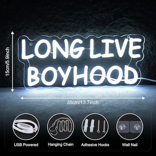 Image of Long Live Boyhood Neon Signs for Wall Decor, Dimmable Boys Room Classroom Neon Sign, USB Powered Kids LED Neon Light for Christmas Birthday Kid's Gift, Thanksgiving Gift (13.77 * 5.9in)