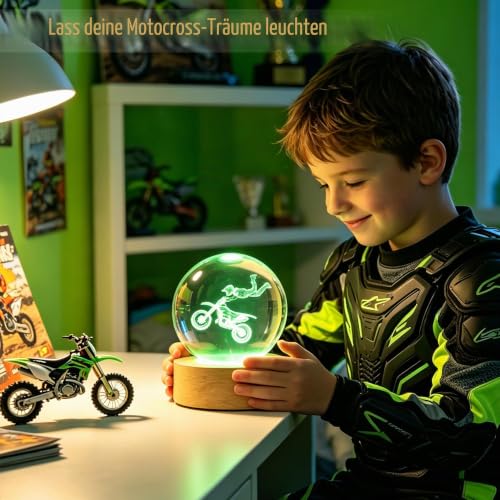 OkiyiD Motorrad Nachtlicht, Motorrad Geschenke für Männer Kinder, Motocross Kristallkugel (80mm) Lampe with 16 Farben… – Ansicht 2