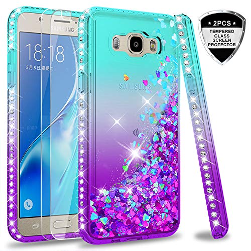 LeYi Compatible with Funda Samsung Galaxy J5 2016 Silicona Purpurina Carcasa con [2-Unidades Cristal Vidrio Templado],Transparente Cristal Bumper...