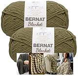 Bernat Blanket Yarn - Big Ball (10.5 oz) - 2 Pack with Pattern Cards in Color (Olive)