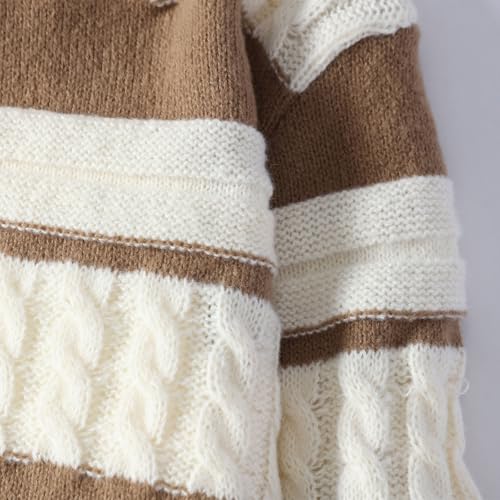 Cambkatl Men's Color Block Crewneck Sweater - Cable Knit Loose Casual Long Sleeve Pullover Sweaters Jumper Tops 5