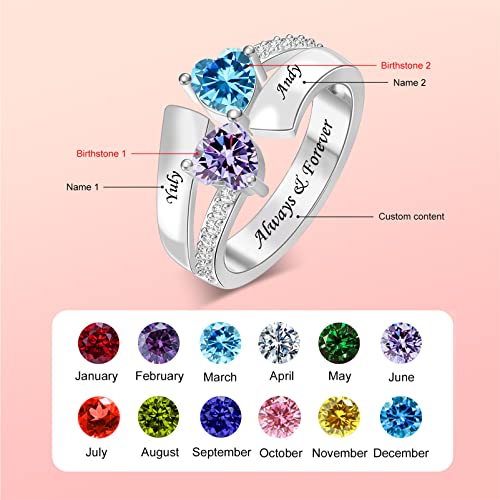 Bauma Auto Personalized Birthstone Ring For Mother Custom Family Ring Engraved Birthstone Grandma Ring Jewelry Gift For Mothers Day Christmas Thanksgiving Anniversary (2 Stones) #TOP1