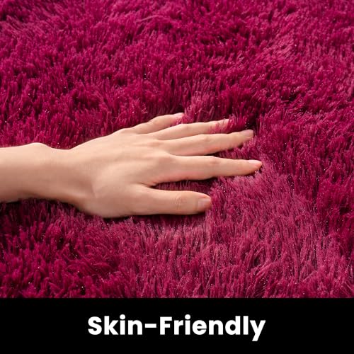 5x7 Rugs for Living Room - 1.4" Height Pile Plush Rug - Non-Slip Fluffy Throw Carpet for Bedroom - Burgundy