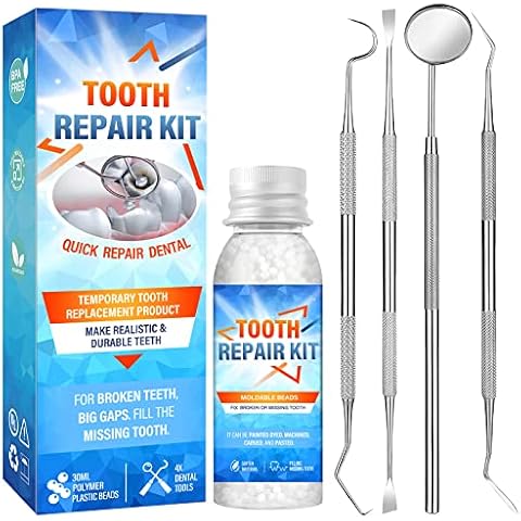 Tooth Filling Repair Kit, Temporary Tooth Filling Kit with 4 Professional Dental Tools, Moldable False Teeth for Fixing Missing and Broken Tooth Cover