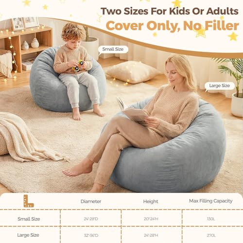 Image of Stuffed Animal Storage Bean Bag Chair Cover for Adults (No Filler), Soft Comfy Velvet Beanbag Chair Cover Machine Washable, Adults Bean Bag Chair with Handle for Living Room Bedroom, Dark Gray