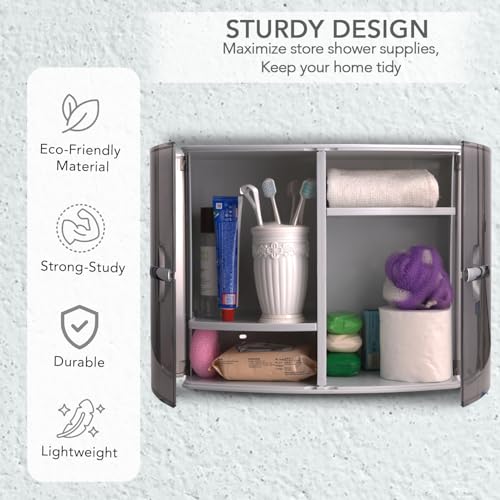 Image of Nayasa Plastic Bathroom Storage Cabinet | Multipurpose Wall Mount Organizer Cabinet with Storage Compartments | Durable Utility Cabinet for Bathroom, Kitchen, Home & Office Storage | Black