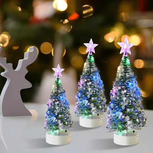 Árvore de Natal artificial 3 peças de árvore de Natal de mesa com luzes decoração de festa de Natal ornamentos de mesa em miniatura escritório em casa decoração mini secretária de Natal (B)
